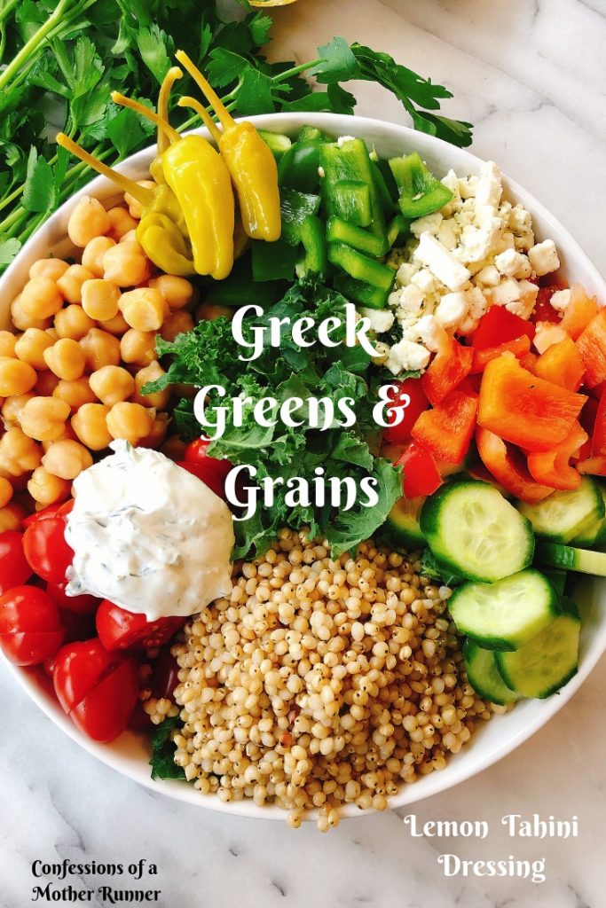 Greek Style Greens And Grains Bowl w Lemon Tahini Dressing