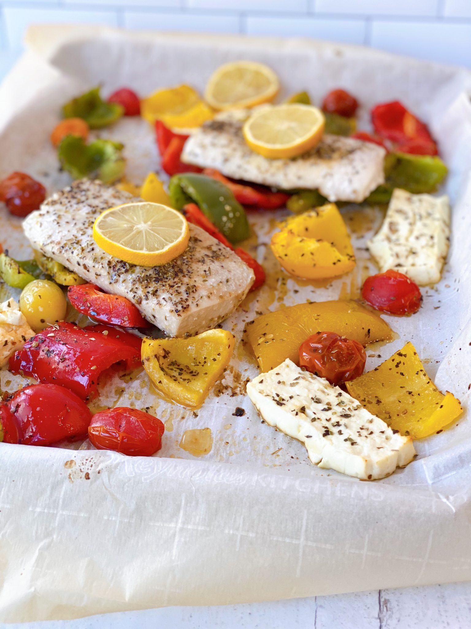 Easy! Sheet Pan Mahi Mahi with Roasted Feta and Tomatoes